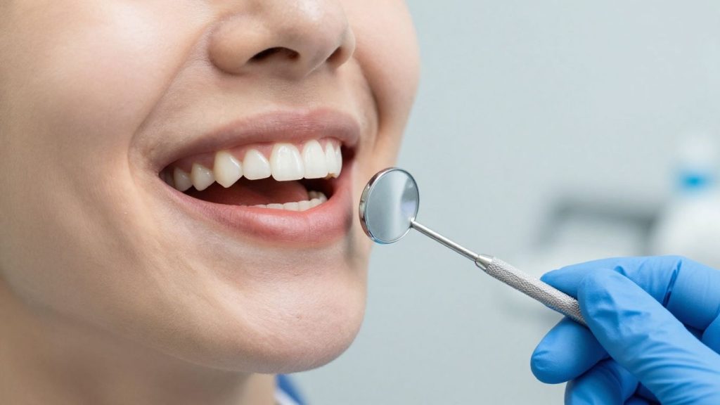 Smiling person during a dental check-up.